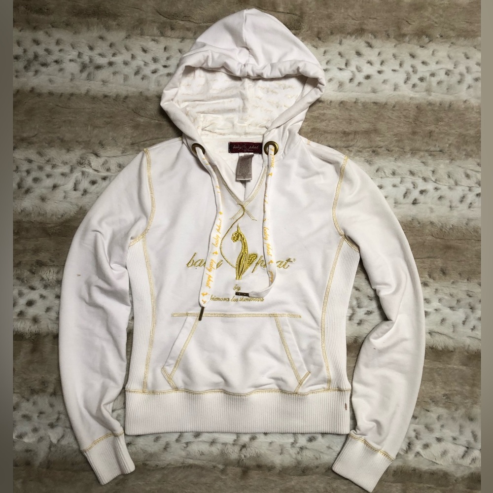 Women Streetwear Baby Phat Y2K White Gold Pullover Hoodie by Kimora Lee Simmons